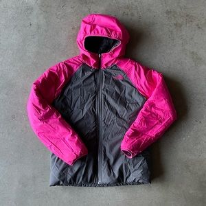 The North Face Hooded Reservable Full-Zip Jacket Pink/Grey Girls Large 10/12